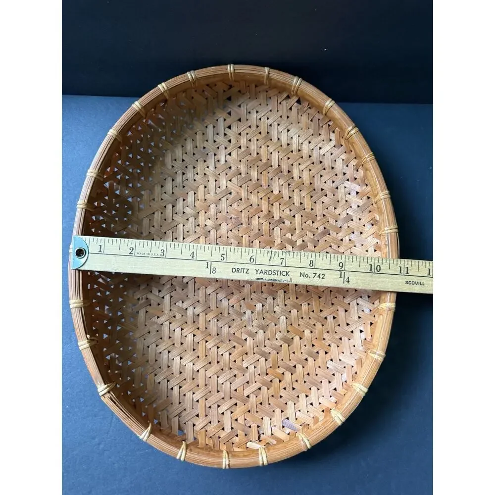 Vintage Asian Handwoven Winnowing Grain Tray Basket Wicker Bamboo Rattan Round